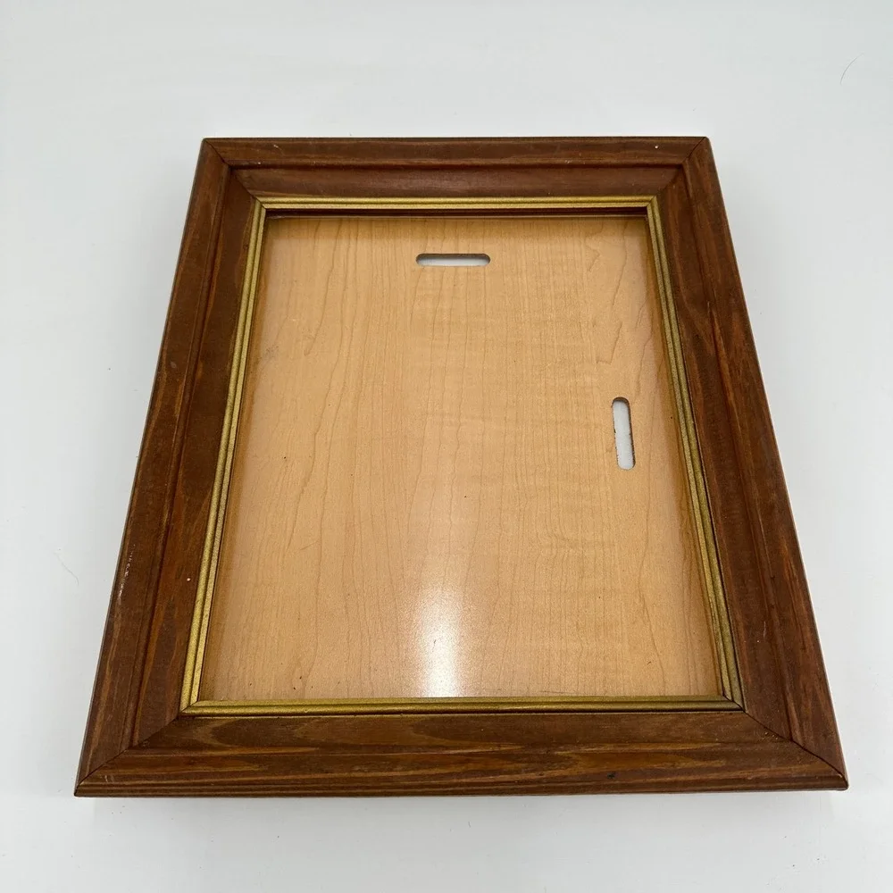 Vintage Walnut Tone Wooden 8x10 Picture Frame with Gold Trim Inner Border